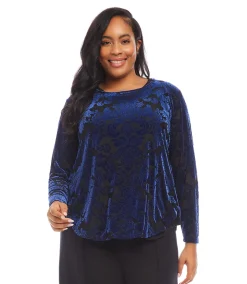 Plus Size Velvet Burnout Shirttail Top