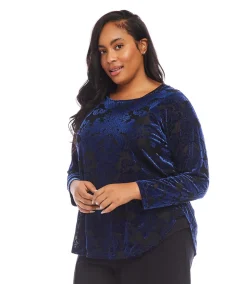 Plus Size Velvet Burnout Shirttail Top