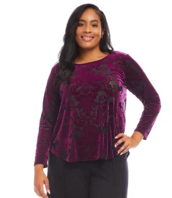 Plus Size Velvet Burnout Shirttail Top