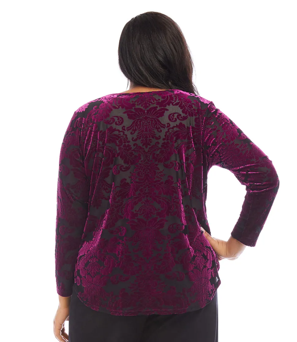 Plus Size Velvet Burnout Shirttail Top