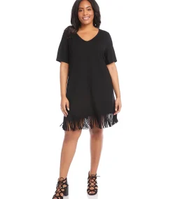 Plus Size V-Neck Fringe Dress