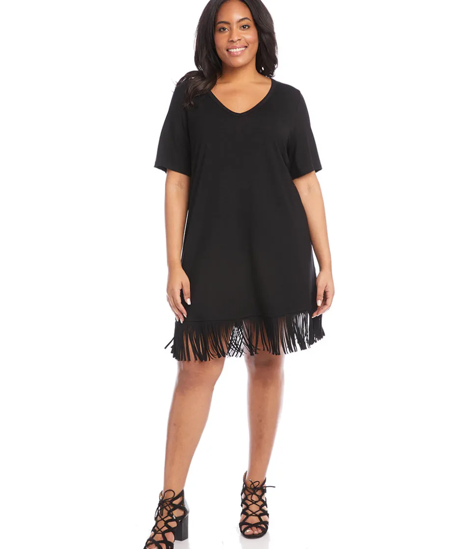 Plus Size V-Neck Fringe Dress