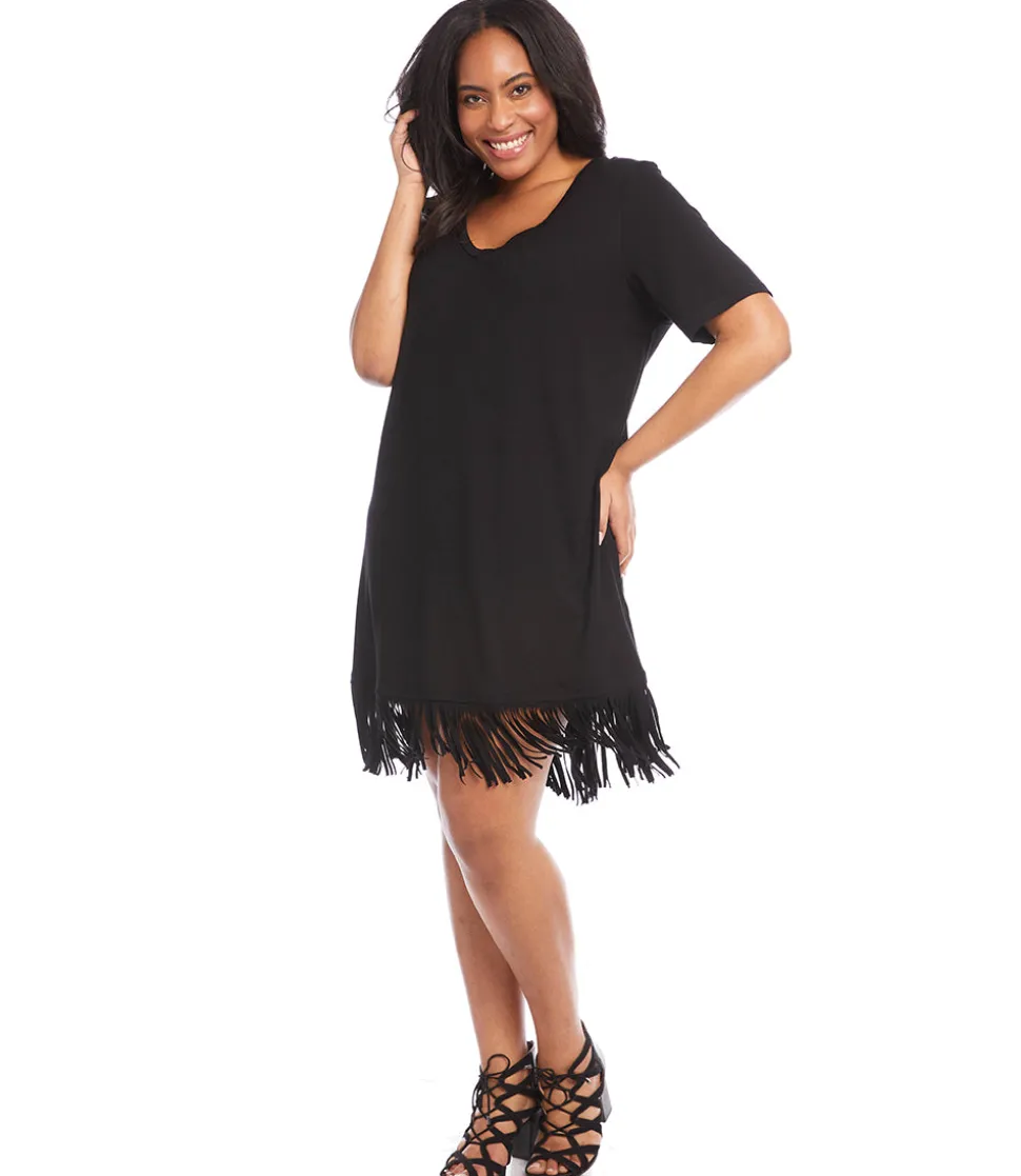 Plus Size V-Neck Fringe Dress