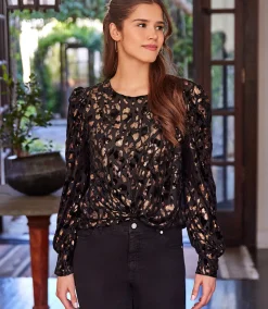 Puff Sleeve Velvet Burnout Top