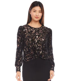 Puff Sleeve Velvet Burnout Top