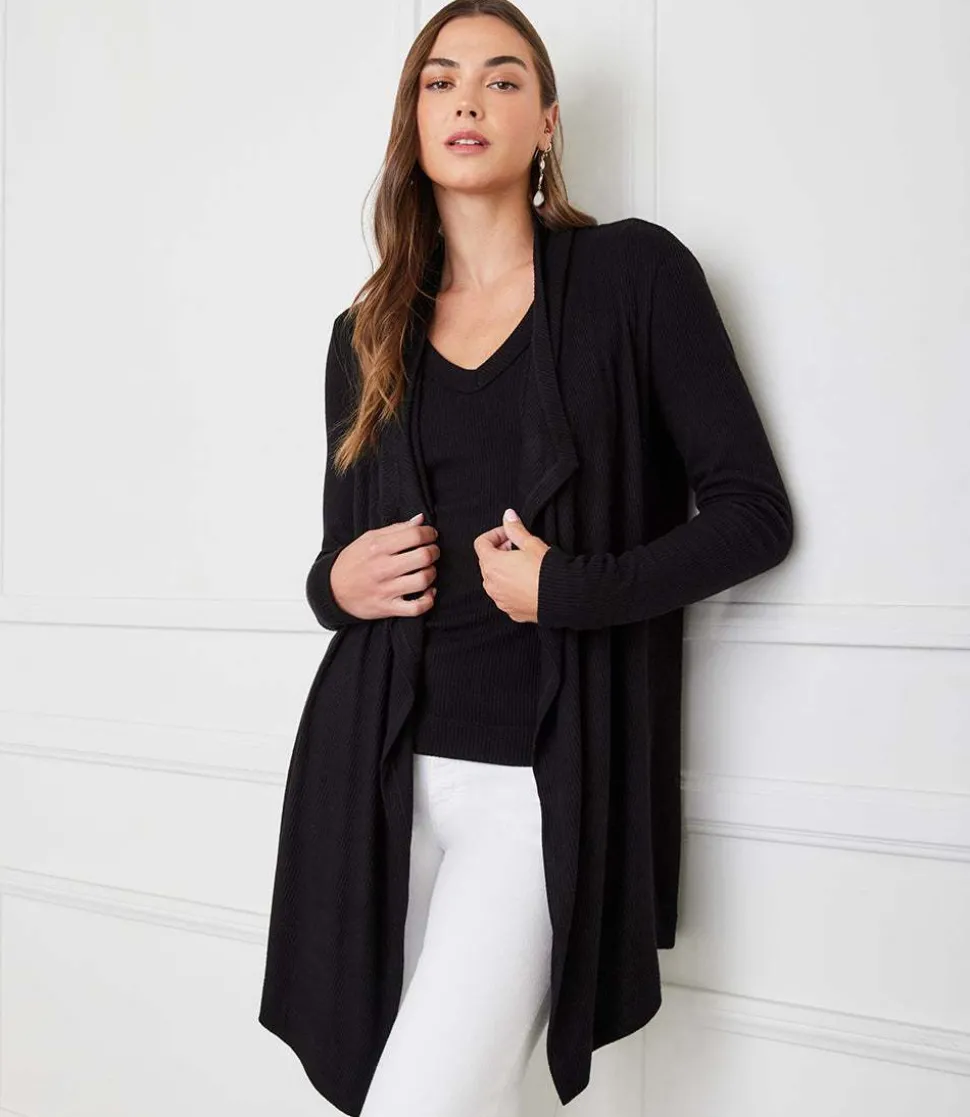 Ribbed Drape Front Cardigan