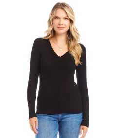 Ribbed Long Sleeve V-neck Top