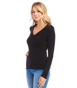 Ribbed Long Sleeve V-neck Top