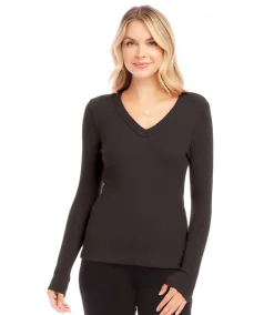 Ribbed Long Sleeve V-neck Top