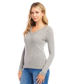 Ribbed Long Sleeve V-neck Top