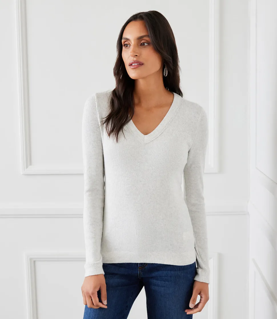 Ribbed Long Sleeve V-neck Top
