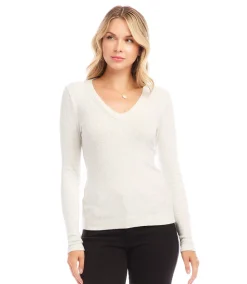 Ribbed Long Sleeve V-neck Top