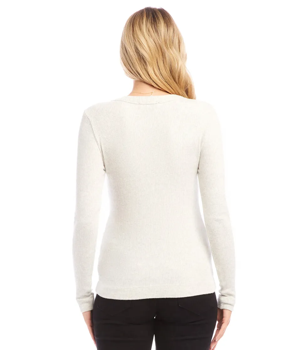 Ribbed Long Sleeve V-neck Top