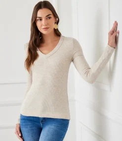 Ribbed Long Sleeve V-neck Top