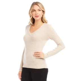 Ribbed Long Sleeve V-neck Top