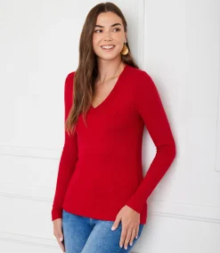 Ribbed Long Sleeve V-neck Top