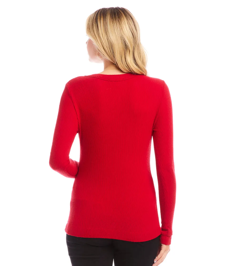 Ribbed Long Sleeve V-neck Top