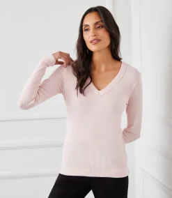 Ribbed Long Sleeve V-neck Top
