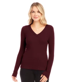 Ribbed Long Sleeve V-neck Top