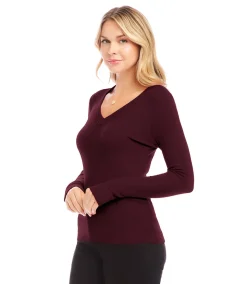 Ribbed Long Sleeve V-neck Top