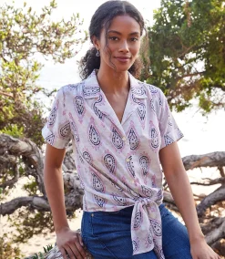 Roll Sleeve Tie-Front Top