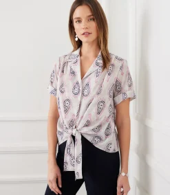 Roll Sleeve Tie-Front Top