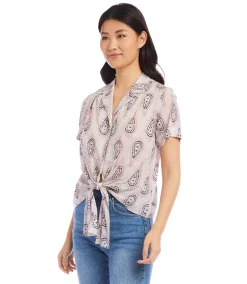 Roll Sleeve Tie-Front Top