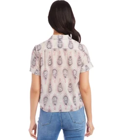Roll Sleeve Tie-Front Top