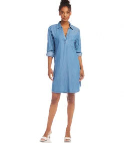 Roll Tab Sleeve Chambray Shirtdress