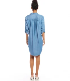 Roll Tab Sleeve Chambray Shirtdress