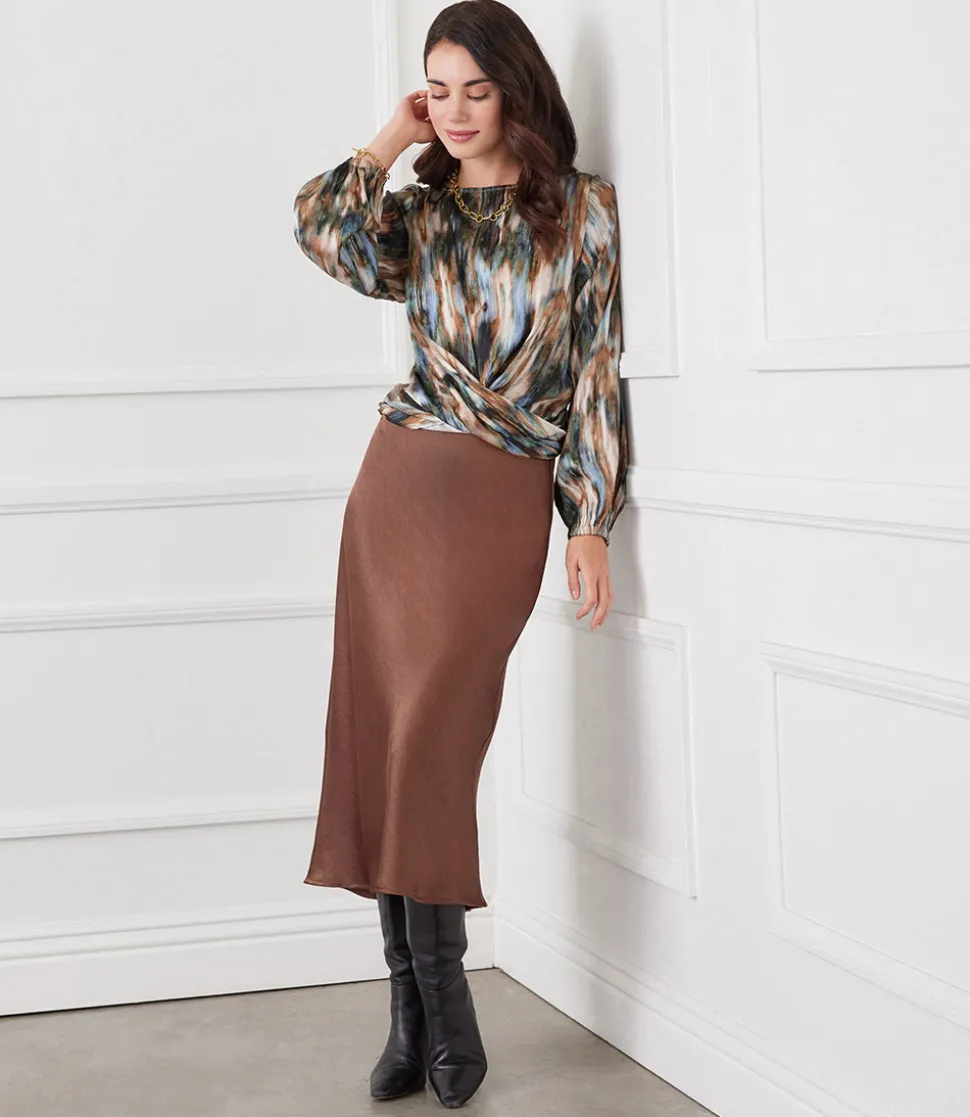 Satin Bias Cut Midi Skirt