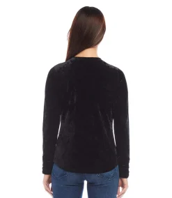 Shirred Sleeve Velvet Top