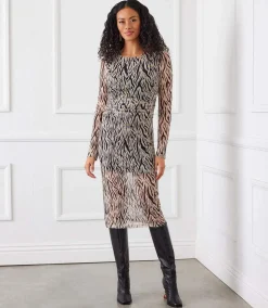 Side Shirred Midi Mesh Dress
