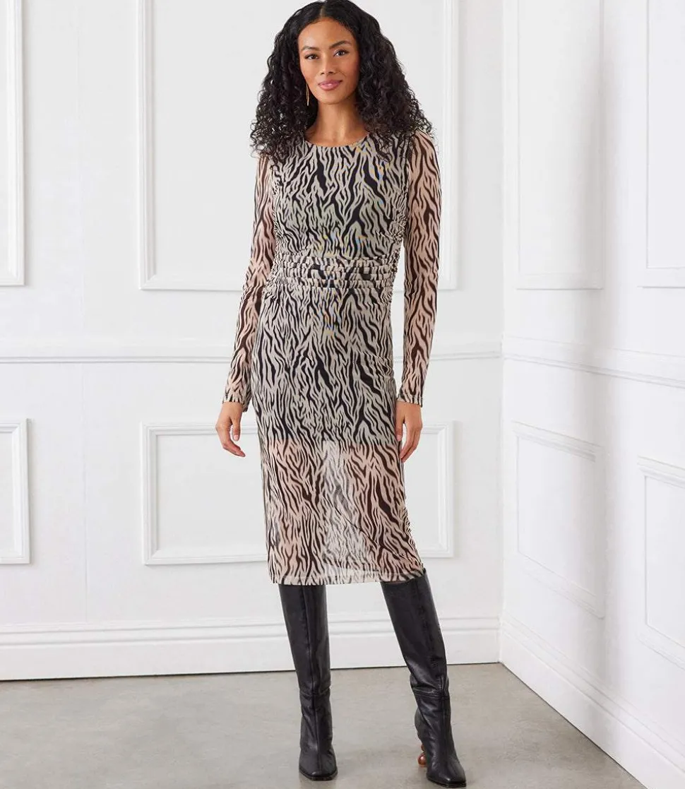 Side Shirred Midi Mesh Dress