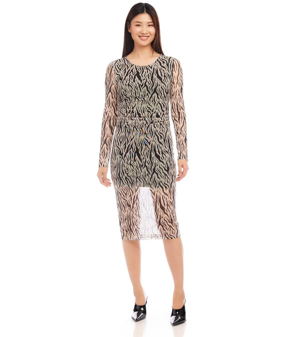 Side Shirred Midi Mesh Dress