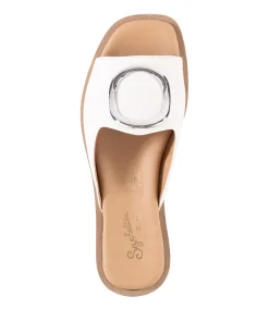 Silver Accent Leather Slide Sandals
