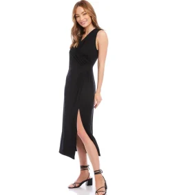 Sleeveless Faux Wrap Midi Dress