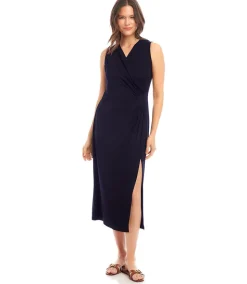 Sleeveless Faux Wrap Midi Dress