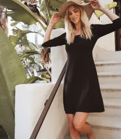 Three Quarter Sleeve A-Line Dress