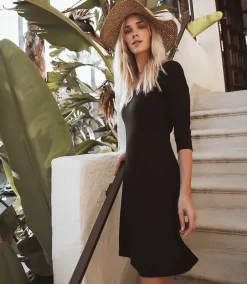 Three Quarter Sleeve A-Line Dress