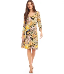 Three Quarter Sleeve A-Line Dress