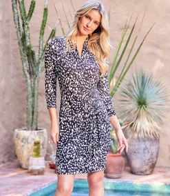 Three Quarter Sleeve Cascade Wrap Dress