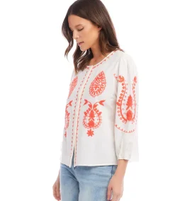 Three Quarter Sleeve Embroidered Top
