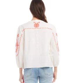 Three Quarter Sleeve Embroidered Top