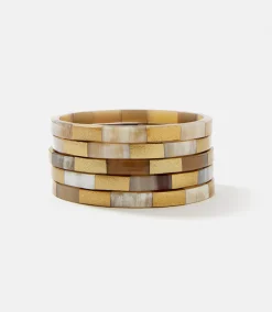 Tiled Gold And Horn Bangles, Set of 5