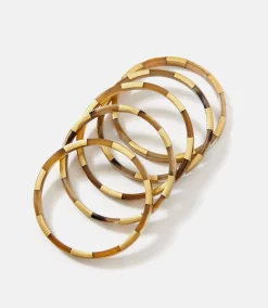 Tiled Gold And Horn Bangles, Set of 5