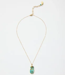 Turquoise Pendant And Beaded Cluster Necklace