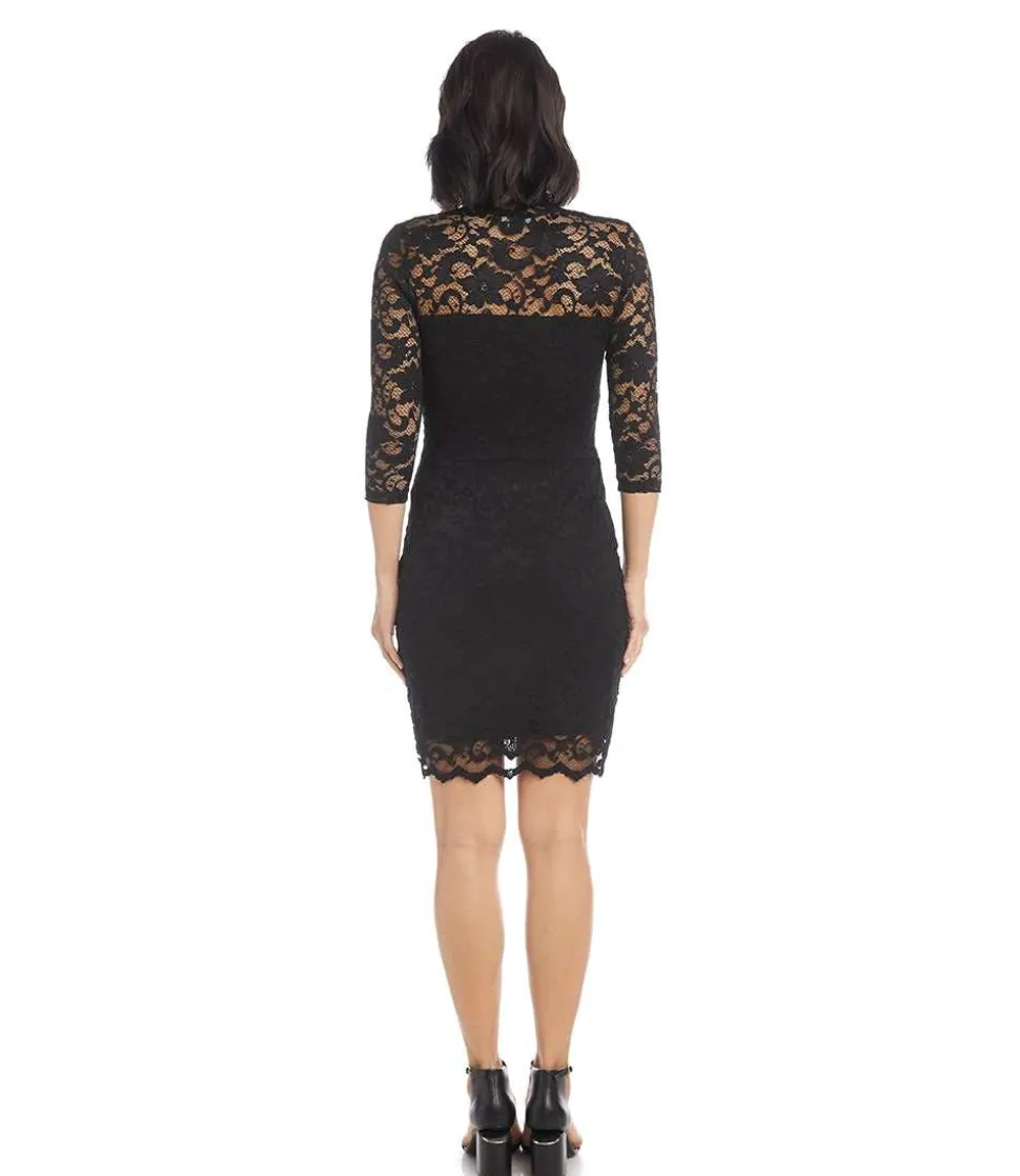 V-Neck Scallop Hem Lace Dress