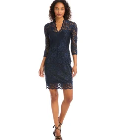V-Neck Scallop Hem Lace Dress
